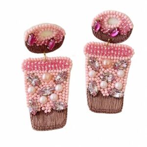 NWT Treasured Jewels Chic Pink and Brown Beaded Earrings